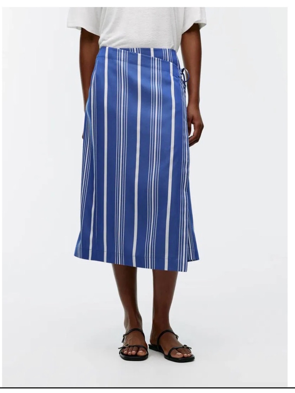 Arket Blue Striped Wrap Midi Skirt sz 44/ US 10-12